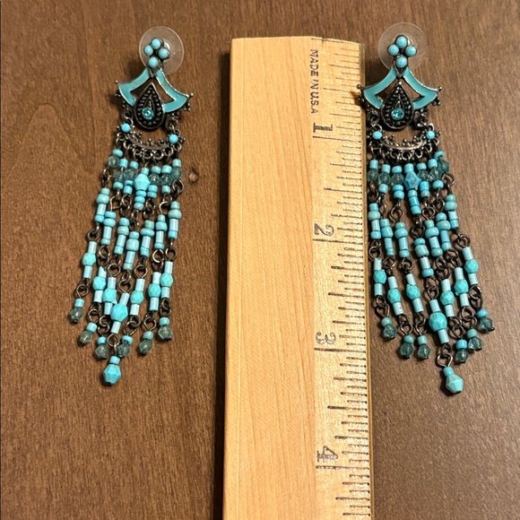 Turquoise Beaded Chandelier/Dangle Earrings - Picture 7 of 8